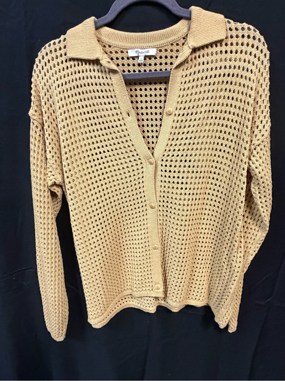 Madewell Open-Weave Button Cardigan in Camel